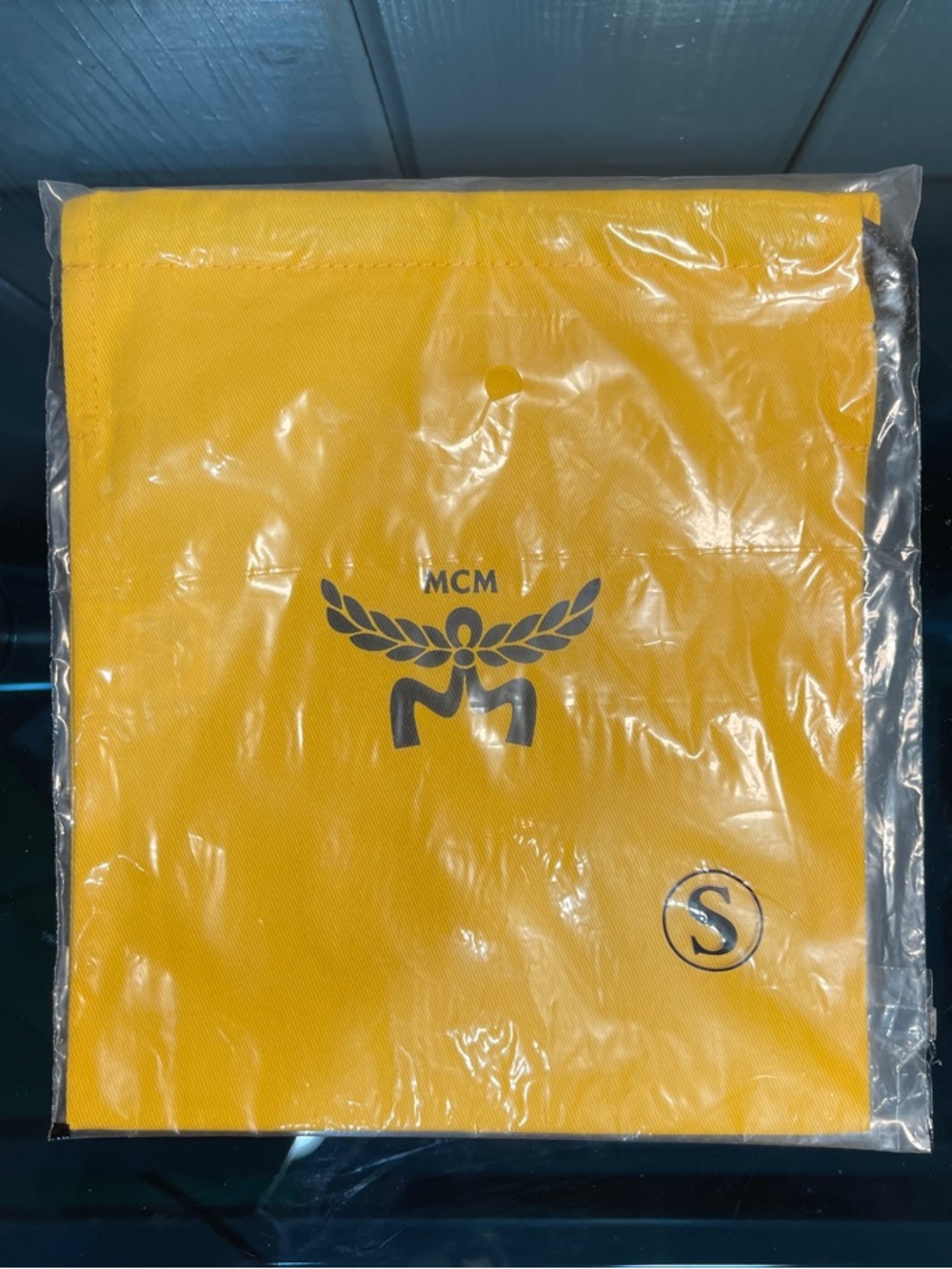 MCM Bright Yellow Logo Dust Bag Drawstring Small New